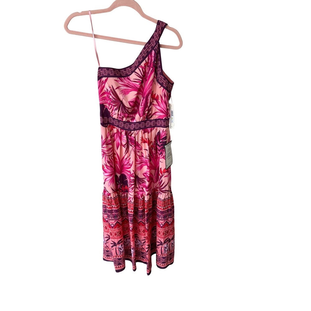 Eliza J One Shoulder Maxi Dress Size 4 NWT Pink Tropical Print $158